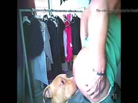 Gay beastiality lover getting his ass licked by dog